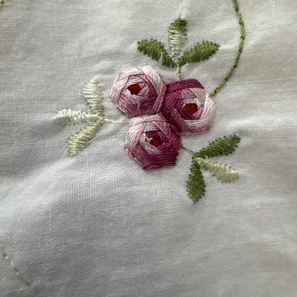 2 White Standard Shams Pillow Case Carnation Floral Embroidered Cottage Core